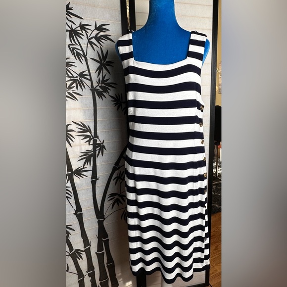 Ralph Lauren Navy White Nautical Stripes Sleeveless Dress with Gold Tone Buttons - Picture 9 of 9